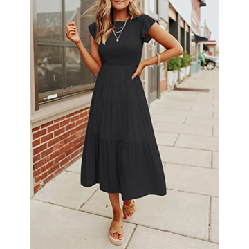 ZESICA Women's Tiered Midi Dress for Summer Style