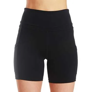 ChinFun Yoga Shorts for Women High Waist Tummy Control 4 Way Stretch Workout Running Shorts Side Pockets Black Size XL