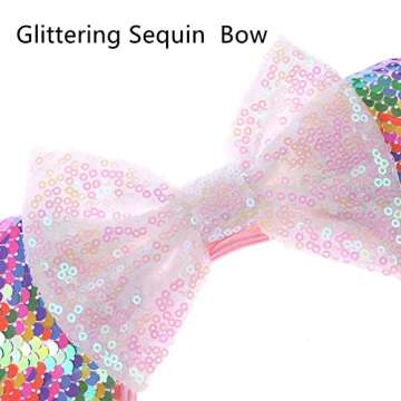 JIAHANG Mic Rainbow Mouse Ear Headband Sequin Bow Hair Band Costume Headwear Glittering Headpiece for Women Girls…