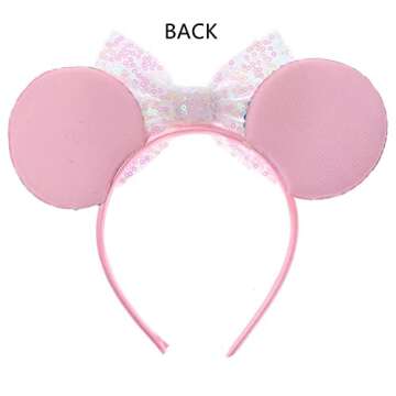 JIAHANG Mic Rainbow Mouse Ear Headband Sequin Bow Hair Band Costume Headwear Glittering Headpiece for Women Girls…