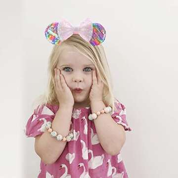 JIAHANG Mic Rainbow Mouse Ear Headband Sequin Bow Hair Band Costume Headwear Glittering Headpiece for Women Girls…