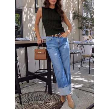 LEEDYA Womens Tank Tops 2025 Sleeveless Summer Tops Crew Neck Ribbed Knit Shirts Casual Basic Ruched Tops Black S