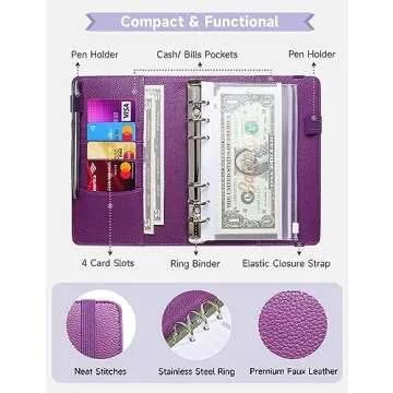 A6 Budget Binder with 10 Zipper Envelopes, PU Leather Money Binder Organizer for Cash Envelope Binder for Budgeting, Savings Binder with Budget Sheets & Stickers, Budget Organizer for Cash