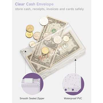 A6 Budget Binder with 10 Zipper Envelopes, PU Leather Money Binder Organizer for Cash Envelope Binder for Budgeting, Savings Binder with Budget Sheets & Stickers, Budget Organizer for Cash