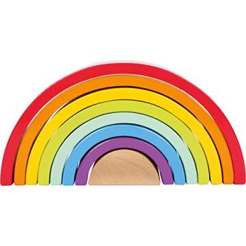 Wooden Rainbow Building Blocks with Ball (Large) by Small Foot – Babies Learn Hand-Eye Coordination, Patterns, Colors While Developing Fine Motor Skills – Educational Game for Toddlers –Age 12+ months