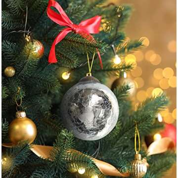 Set of 4 Silver Mercury Glass Ornaments (3.15" Vintage Crackle Ball) Perfect for Christmas Tree, Han...