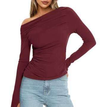 TARSE Women Off The Shoulder Long Sleeve Shirts - Chic & Slim Fit Knit Tops