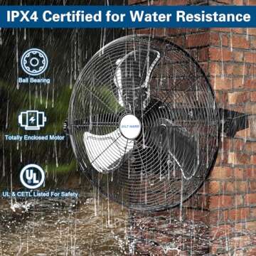 BILT HARD 4300 CFM 18 in. Outdoor Wall Mount Fan, 3-Speed Waterproof Wall Fan Industrial Grade High Velocity Outdoor Fans for Patio, Commercial, Garage, and Gazebo Use- UL Listed Black