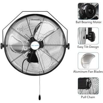 BILT HARD 4300 CFM 18 in. Outdoor Wall Mount Fan, 3-Speed Waterproof Wall Fan Industrial Grade High Velocity Outdoor Fans for Patio, Commercial, Garage, and Gazebo Use- UL Listed Black