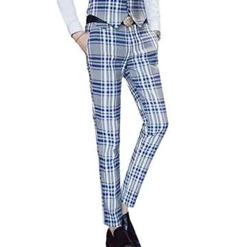 Mens 3 Piece Suit Check Plaid Slim fit One Button Formal Dress Blazer Jacket Tux Vest & Trousers