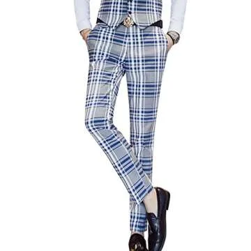 Mens 3 Piece Suit Check Plaid Slim fit One Button Formal Dress Blazer Jacket Tux Vest & Trousers