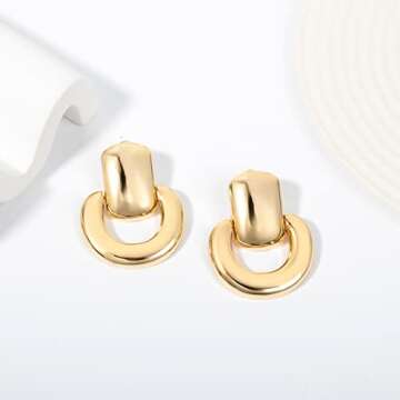 Gold Statement Earrings for Women Vintage Door Knocker Gold Studs Drop Dangle Earrings Fashion Jewel...
