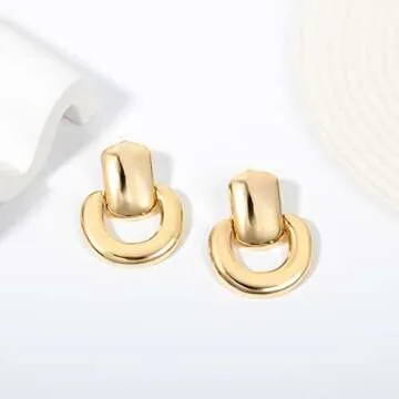 Gold Statement Earrings for Women Vintage Door Knocker Gold Studs Drop Dangle Earrings Fashion Jewel...