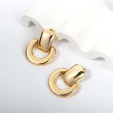 Gold Statement Earrings for Women Vintage Door Knocker Gold Studs Drop Dangle Earrings Fashion Jewelry