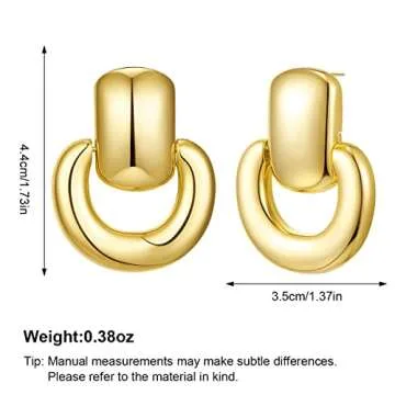 Gold Statement Earrings for Women Vintage Door Knocker Gold Studs Drop Dangle Earrings Fashion Jewelry