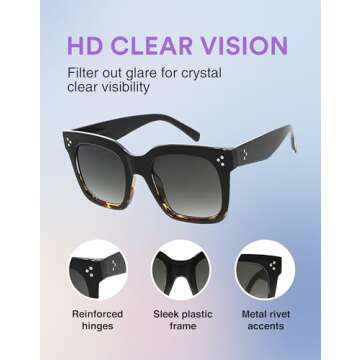Fashion Retro Square Sunglasses with UV400 Protection