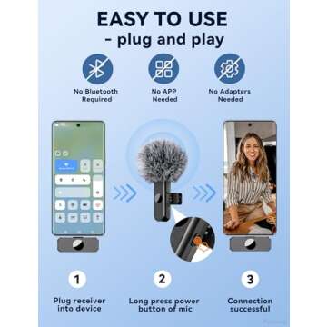 Ponovo Lavalier Microphone for USB C Android Phone, Wireless Mini Lapel Mic Compatible with iPhone 15 (USB-C), Dual Clip on Lav Mic Lasting 12H for Video Recording YouTube Vlog Tiktok Livestream