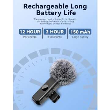 Ponovo Lavalier Microphone for USB C Android Phone, Wireless Mini Lapel Mic Compatible with iPhone 15 (USB-C), Dual Clip on Lav Mic Lasting 12H for Video Recording YouTube Vlog Tiktok Livestream