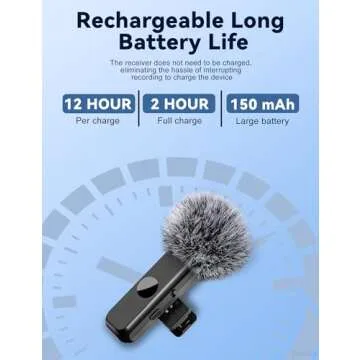 Ponovo Lavalier Microphone for USB C Android Phone, Wireless Mini Lapel Mic Compatible with iPhone 15 (USB-C), Dual Clip on Lav Mic Lasting 12H for Video Recording YouTube Vlog Tiktok Livestream