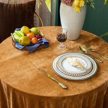 GLORY SEASON Velvet Tablecloth Luxurious Solid Round Table Cloth,Oblong Retro Farmhouse Ruffle Tablecloths Washable Table Cover for Party Wedding Baby Shower Kitchen Dinning Tabletop Decoration