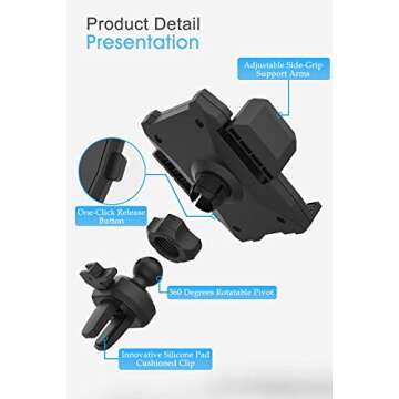 K KOMOI Cell Phone Holder for Car, Universal Car Air Vent Mount with Adjustable Compatible (Black)