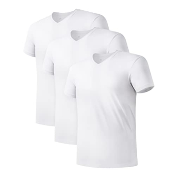 DAVID ARCHY Men's Undershirt Bamboo Rayon Moisture-Wicking White T-Shirts Stretch V-Neck Tees for Me...