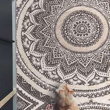 KIMODE Mandala Area Rug 4x6,Boho Rugs for Living Room Farmhouse Bohemian Throw Rugs Grey Tufting Washable Cotton Bedroom Rug for Children Playroom/Patio