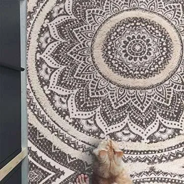 KIMODE Mandala Area Rug 4x6,Boho Rugs for Living Room Farmhouse Bohemian Throw Rugs Grey Tufting Washable Cotton Bedroom Rug for Children Playroom/Patio