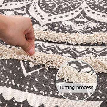 KIMODE Mandala Area Rug 4x6,Boho Rugs for Living Room Farmhouse Bohemian Throw Rugs Grey Tufting Washable Cotton Bedroom Rug for Children Playroom/Patio