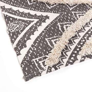 KIMODE Mandala Area Rug 4x6,Boho Rugs for Living Room Farmhouse Bohemian Throw Rugs Grey Tufting Washable Cotton Bedroom Rug for Children Playroom/Patio