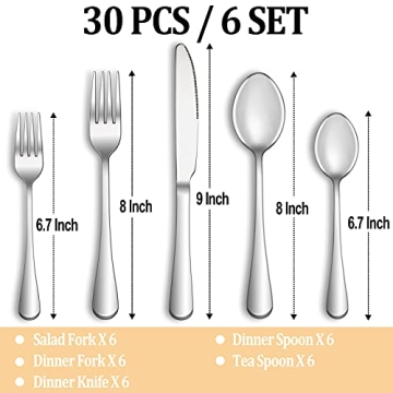 MUTNITT 30 Pcs Premium Stainless Steel Silverware Set