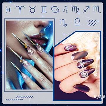48 Pcs Zodiac Sign Nail Charms Zodiac 3D Rhinestone Jewelry Art Nail Charms DIY Horoscope for Jewelry Making Necklace Bracelet Earrings Crafts Supplies(Silver)