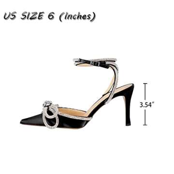 AMINUGAL Womens Rhinestones Bow Heeled Sandals Ankle Strap Slingback Pointed Toe Stiletto High Heels Pumps Shoes For Wonen