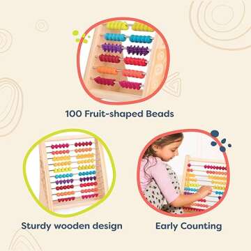 B. Toys Fruity! Wooden Abacus for Kids Classic Math Learning Toy with 100 Beads Educational for Addition, Subtraction Numbers & Counting 18+ Months