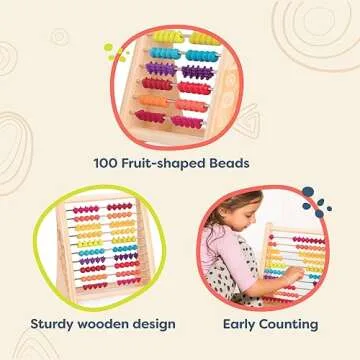B. Toys Fruity! Wooden Abacus for Kids Classic Math Learning Toy with 100 Beads Educational for Addition, Subtraction Numbers & Counting 18+ Months