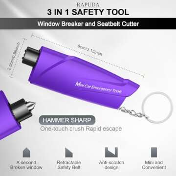 RAPUDA Window Breaker Seatbelt Cutter,3-in-1 Mini Glass Breaker, 3 Pack Car Escape Tool for Land and...