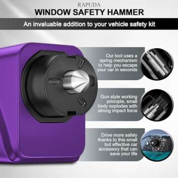 RAPUDA Window Breaker Seatbelt Cutter,3-in-1 Mini Glass Breaker, 3 Pack Car Escape Tool for Land and Underwater,Keychain Car Emergency Tool（Pink/Purple/Sky Blue）