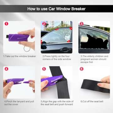 RAPUDA Window Breaker Seatbelt Cutter,3-in-1 Mini Glass Breaker, 3 Pack Car Escape Tool for Land and Underwater,Keychain Car Emergency Tool（Pink/Purple/Sky Blue）