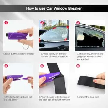 RAPUDA Window Breaker Seatbelt Cutter,3-in-1 Mini Glass Breaker, 3 Pack Car Escape Tool for Land and Underwater,Keychain Car Emergency Tool（Pink/Purple/Sky Blue）