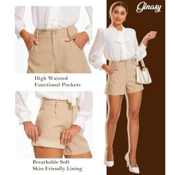 Ginasy High Waisted Shorts for Women Trendy Summer Shorts Dressy Casual Wide Leg Shorts with Pockets Khaki