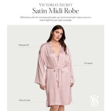 Victoria's Secret Fashion Show '24 Women's Satin Midi Robe, Chalk Rose, M/L