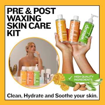 waxup Pre and Post Waxing Care Kit: Marigold Cleanser, Almond Oil Wax Remover, Aloe Vera Cooling Gel for Hair Removal