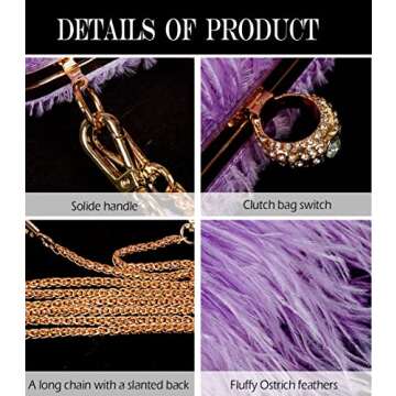 ZAKIA Women's Fashion Ostrich Feather Clutch Purse Elegant Tote Handbag Wallet for Wedding Guest (A-...