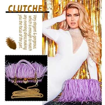 ZAKIA Women's Fashion Ostrich Feather Clutch Purse Elegant Tote Handbag Wallet for Wedding Guest (A-Purple)