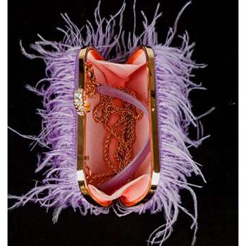 ZAKIA Women's Fashion Ostrich Feather Clutch Purse Elegant Tote Handbag Wallet for Wedding Guest (A-Purple)