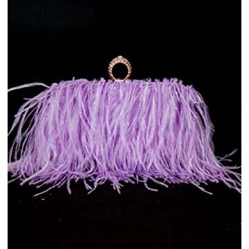 ZAKIA Women's Fashion Ostrich Feather Clutch Purse Elegant Tote Handbag Wallet for Wedding Guest (A-Purple)