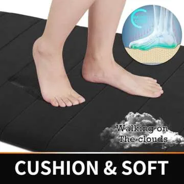 Yimobra 3 Pieces Memory Foam Bath Mat Sets, 44.1x24 + 31.5x19.8 and U-Shaped for Bathroom Rugs, Toilet Mats, Non-Slip, Soft Comfortable, Water Absorption, Machine Washable, Black