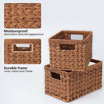 GRANNY SAYS Woven Baskets for Storage, Waterproof Wicker Basket with Handles, Woven Baskets for Organizing, Pantry Baskets, Wicker Storage Basket, Caramel Orange, 2-Pack