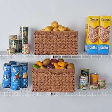 GRANNY SAYS Woven Baskets for Storage, Waterproof Wicker Basket with Handles, Woven Baskets for Organizing, Pantry Baskets, Wicker Storage Basket, Caramel Orange, 2-Pack