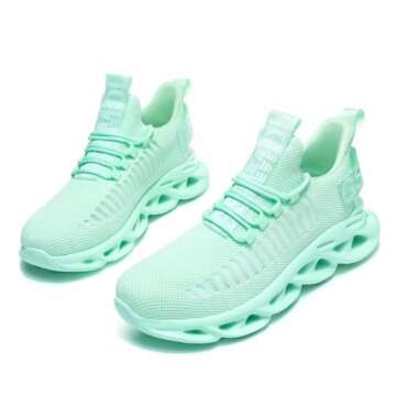 Jakcuz Women's Chunky Sneakers Athletic Sport Running Tennis Walking Shoes for Teen Young Girls Mint Green Size 5.5